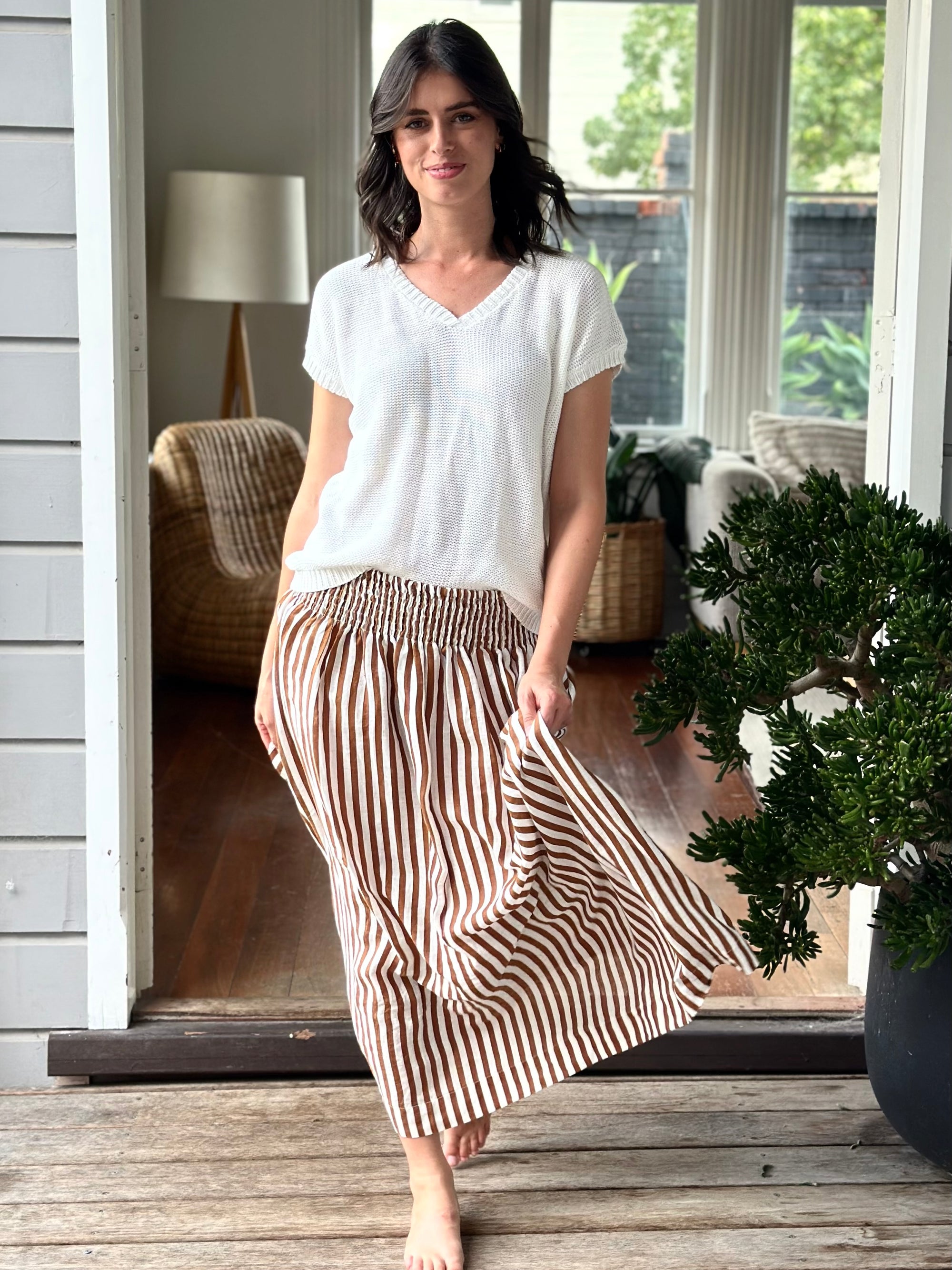 lulu skirt - caramel stripe linen Apparel