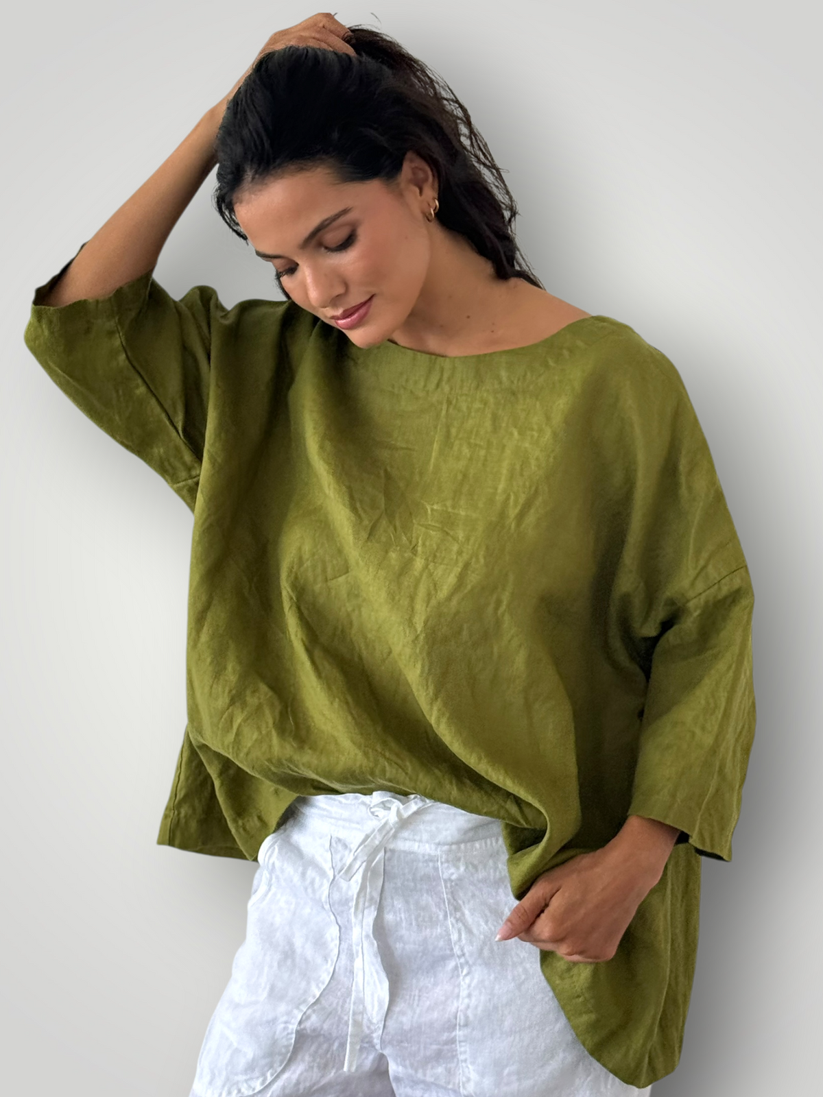 marita top - olive linen Apparel
