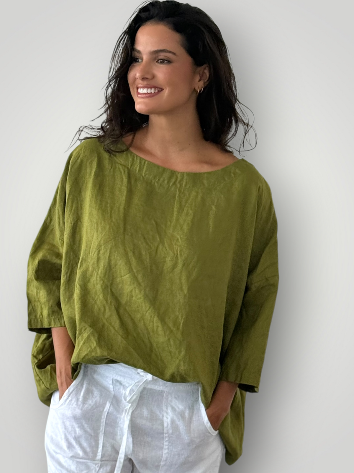 marita top - olive linen Apparel