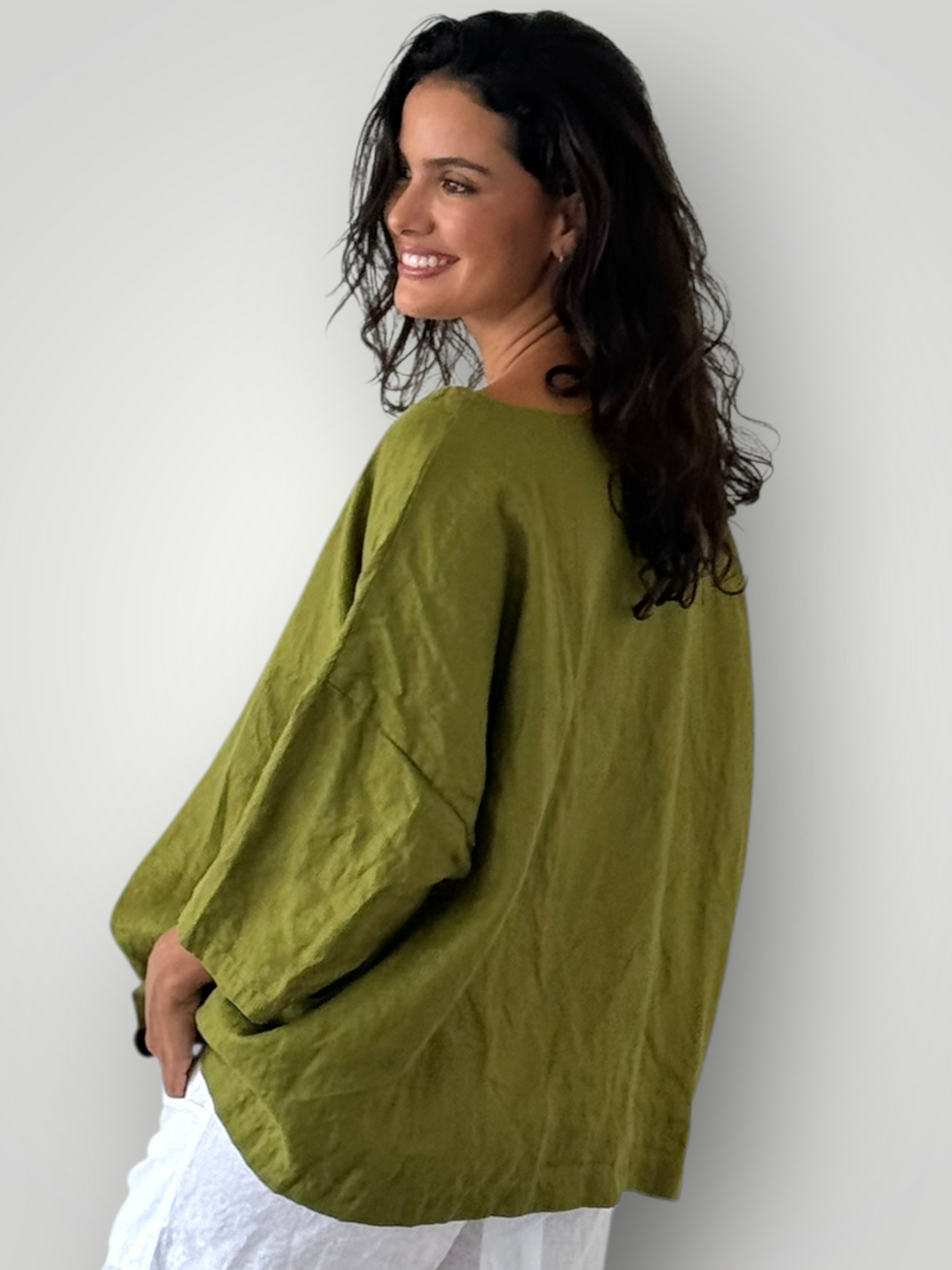 marita top - olive linen Apparel