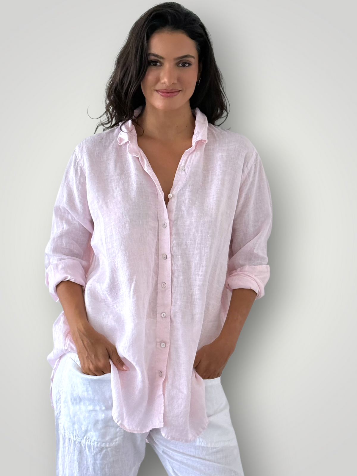 skyla shirt - soft pink linen Apparel