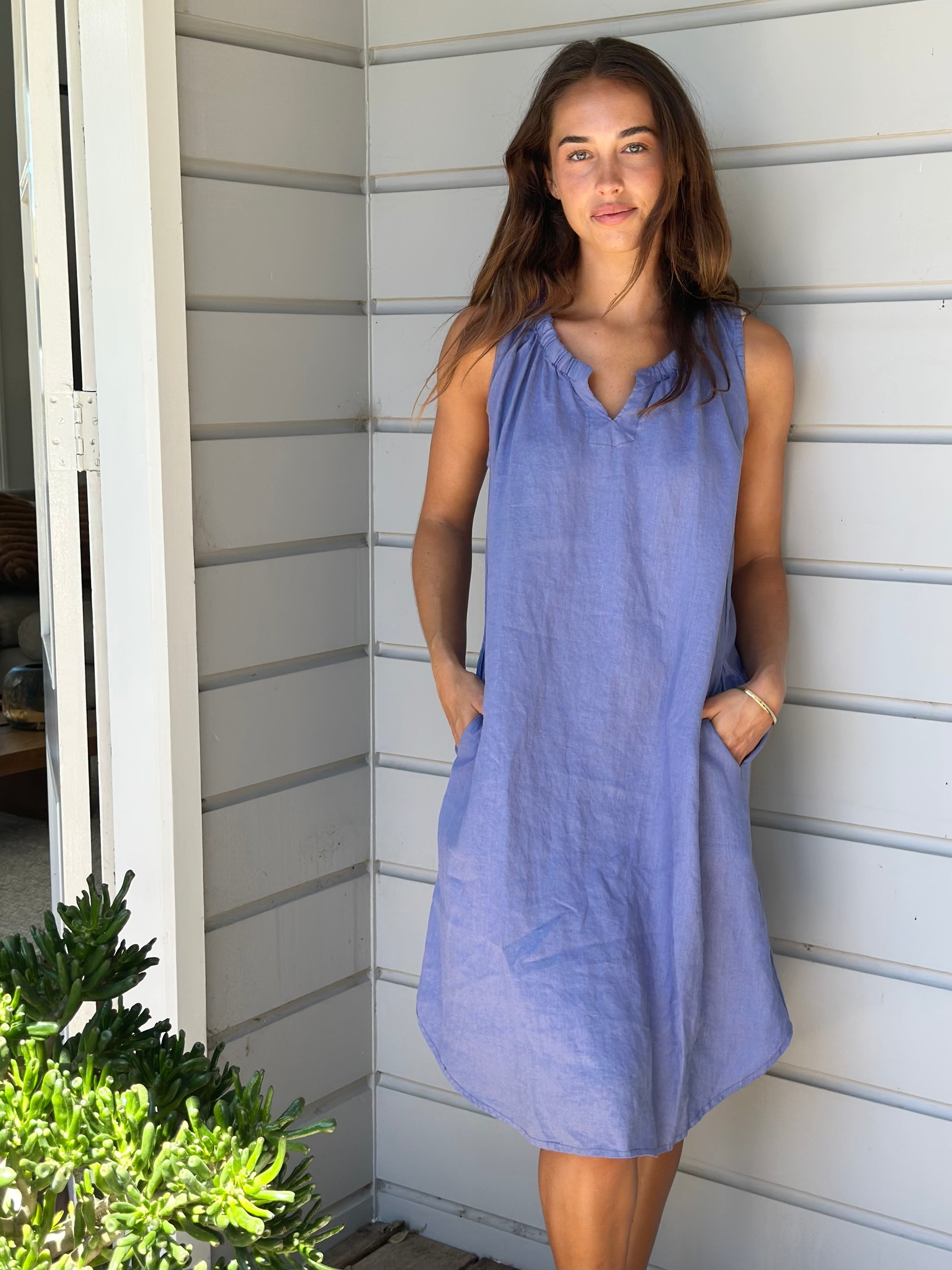 lucy dress-red linen Apparel