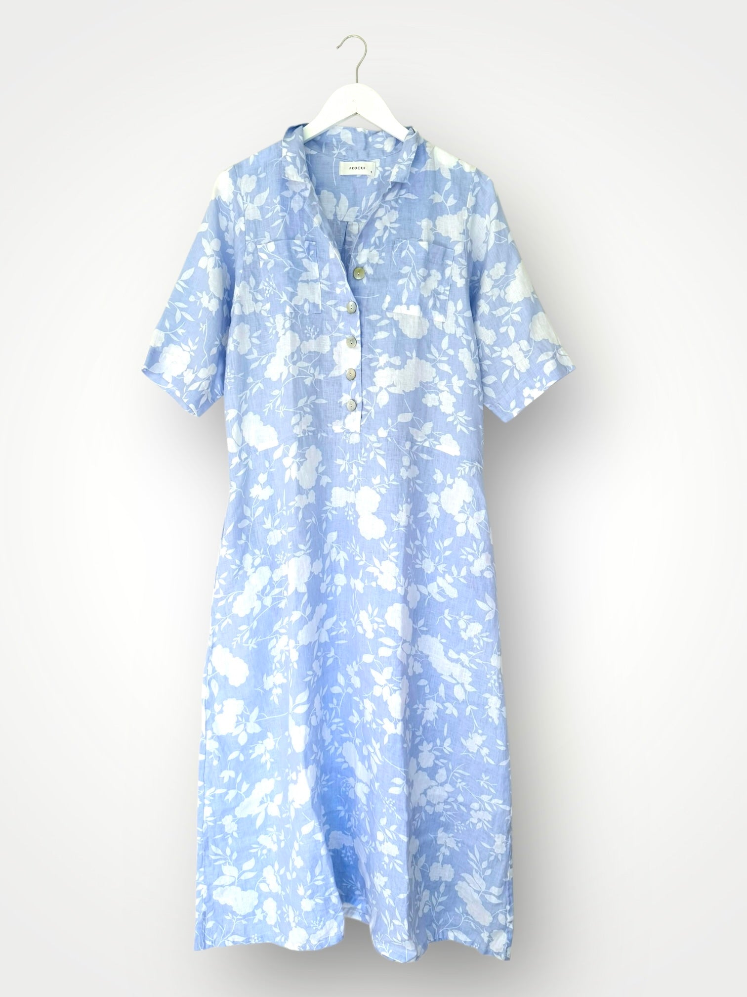bridget dress - soft blue/white big flower linen Apparel