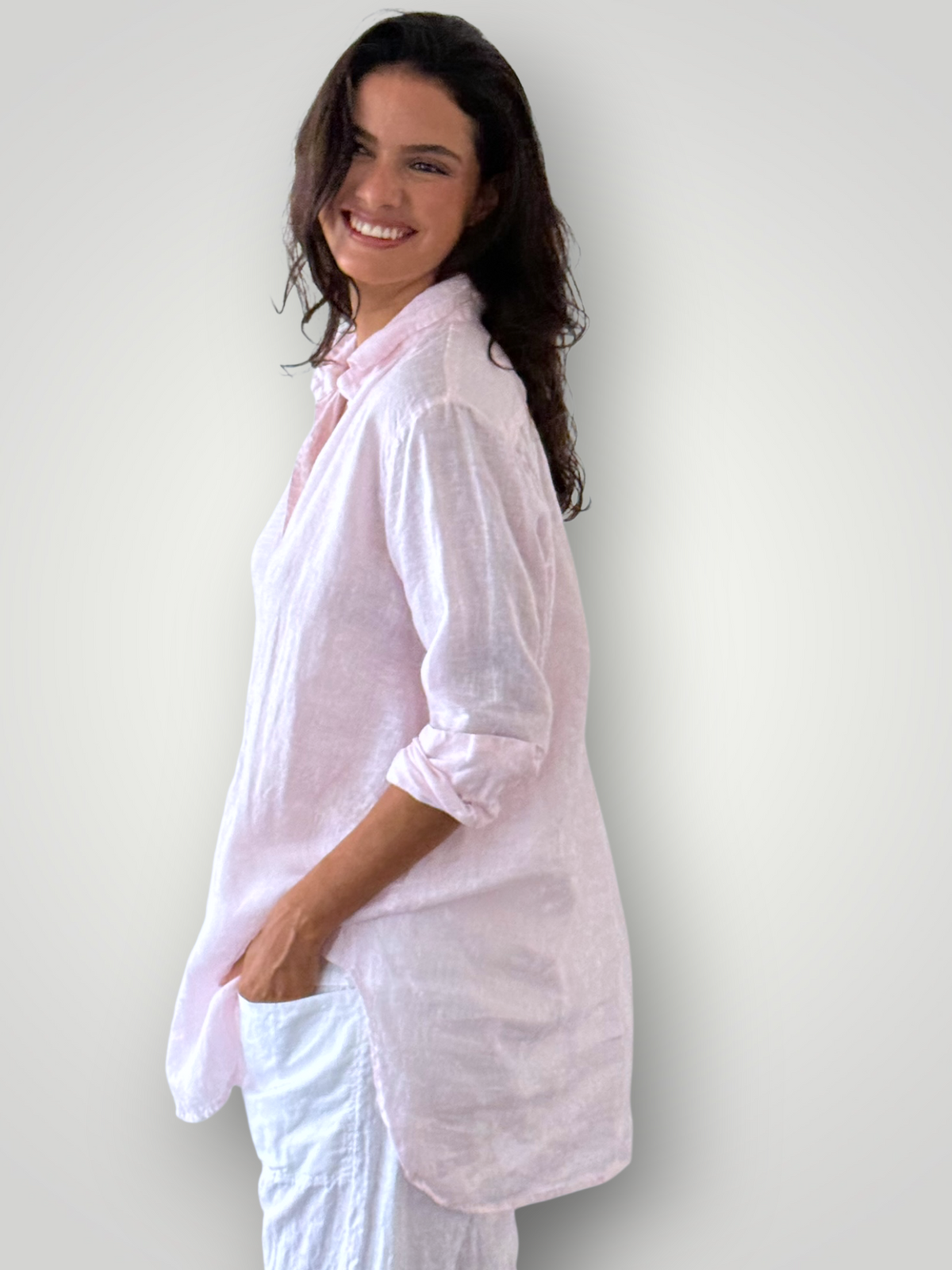 skyla shirt - soft pink linen Apparel