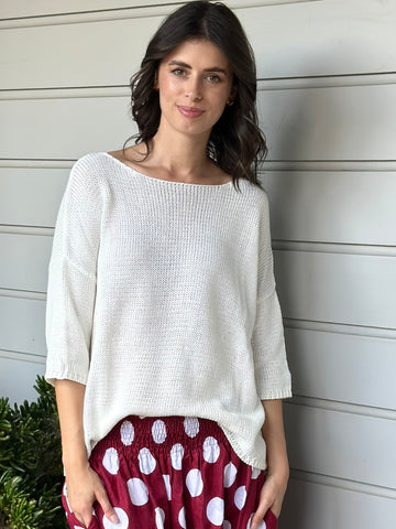 alex top - warm white cotton knit Apparel
