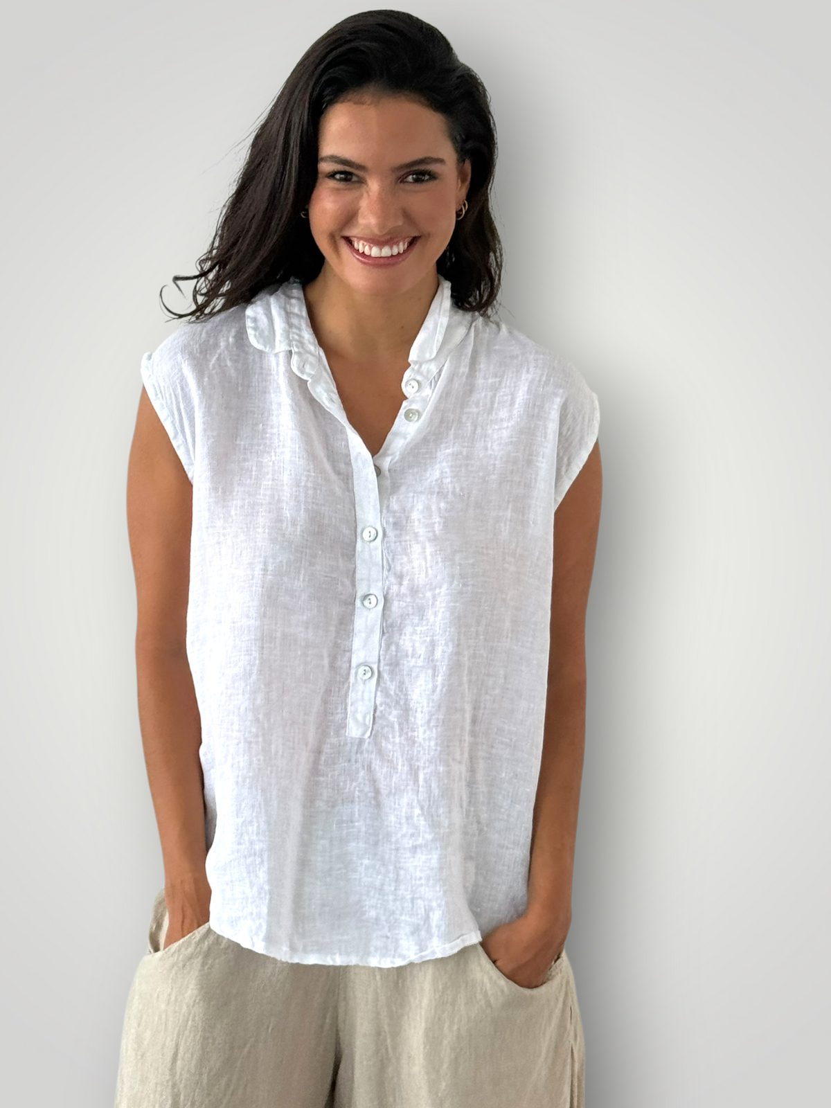 lexi top- white linen Apparel