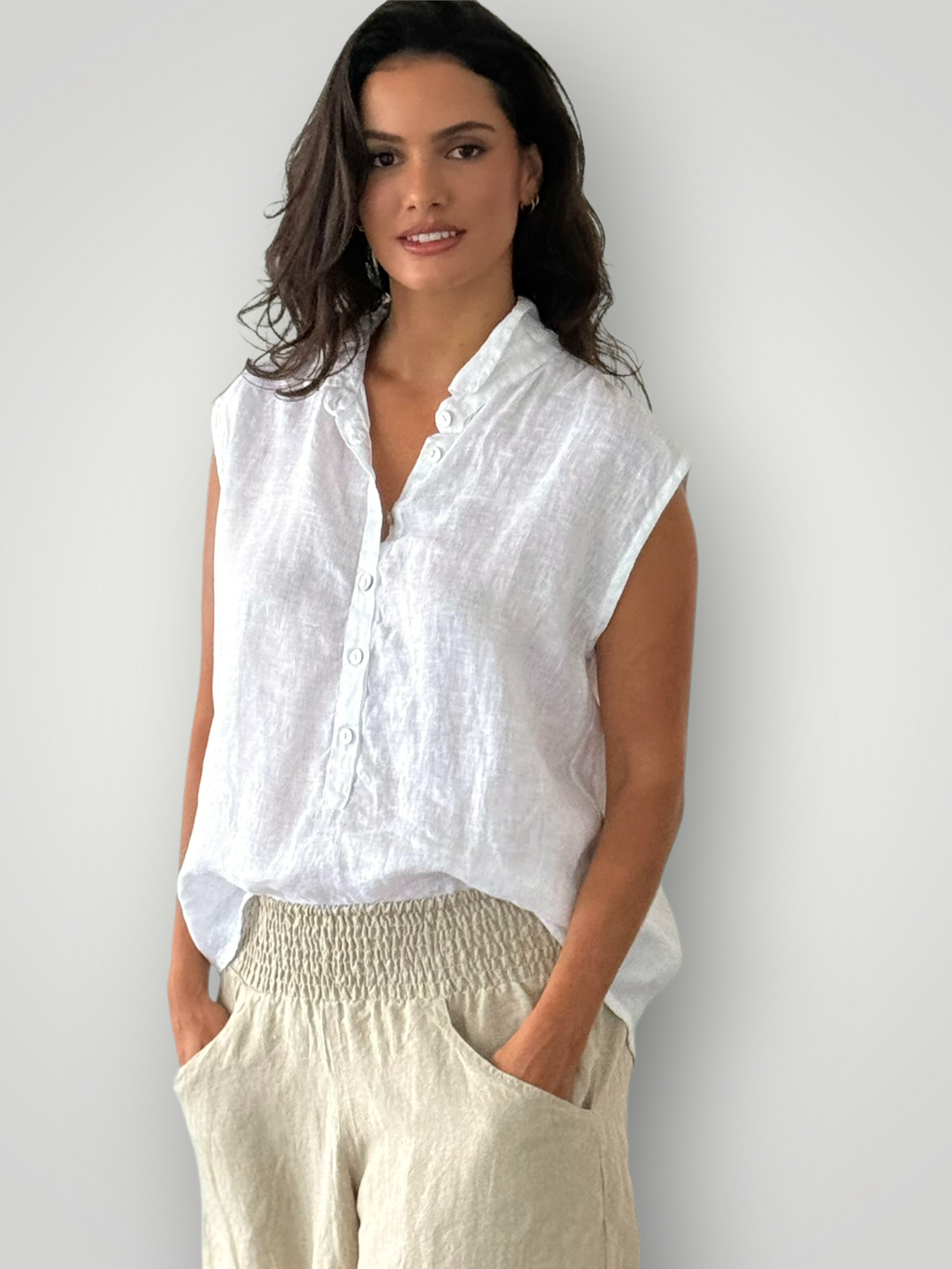 lexi top- white linen Apparel