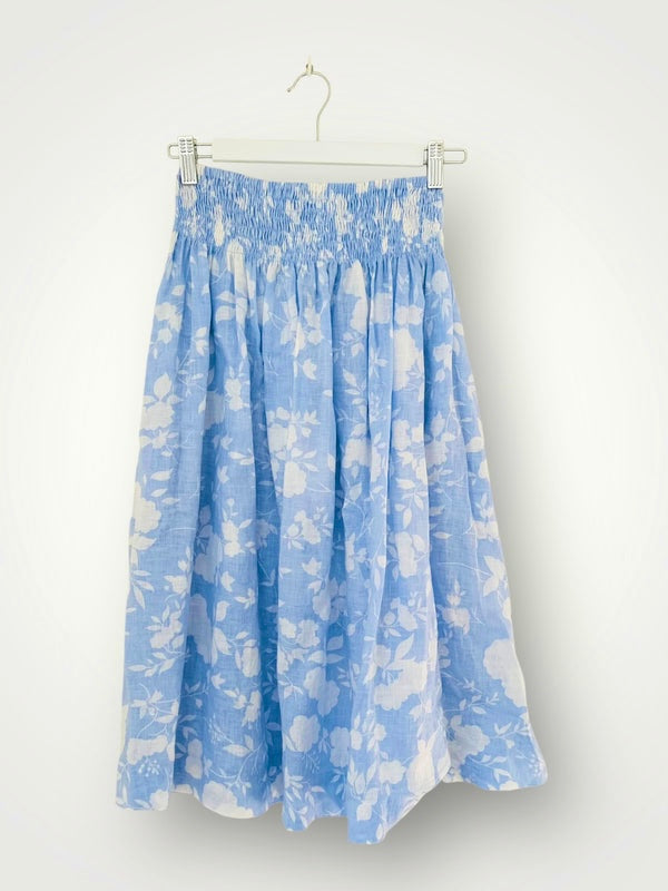 lola skirt - big soft blue flower linen Apparel