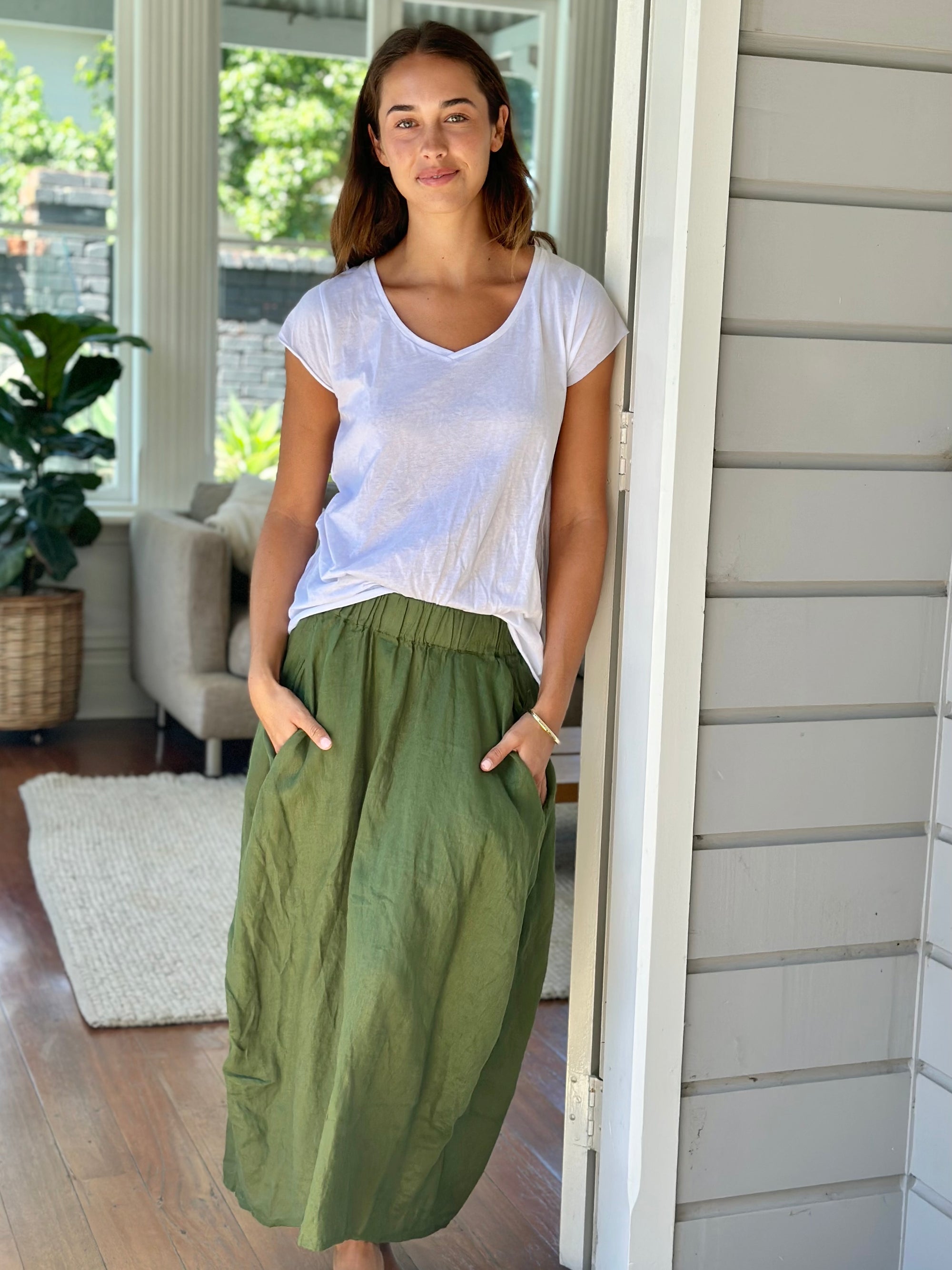 lana skirt - moss linen Apparel  