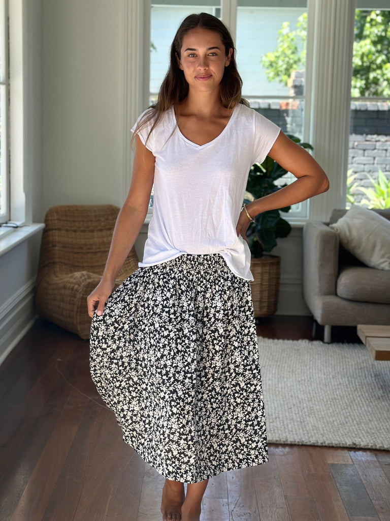 lola skirt - black floral linen Apparel  