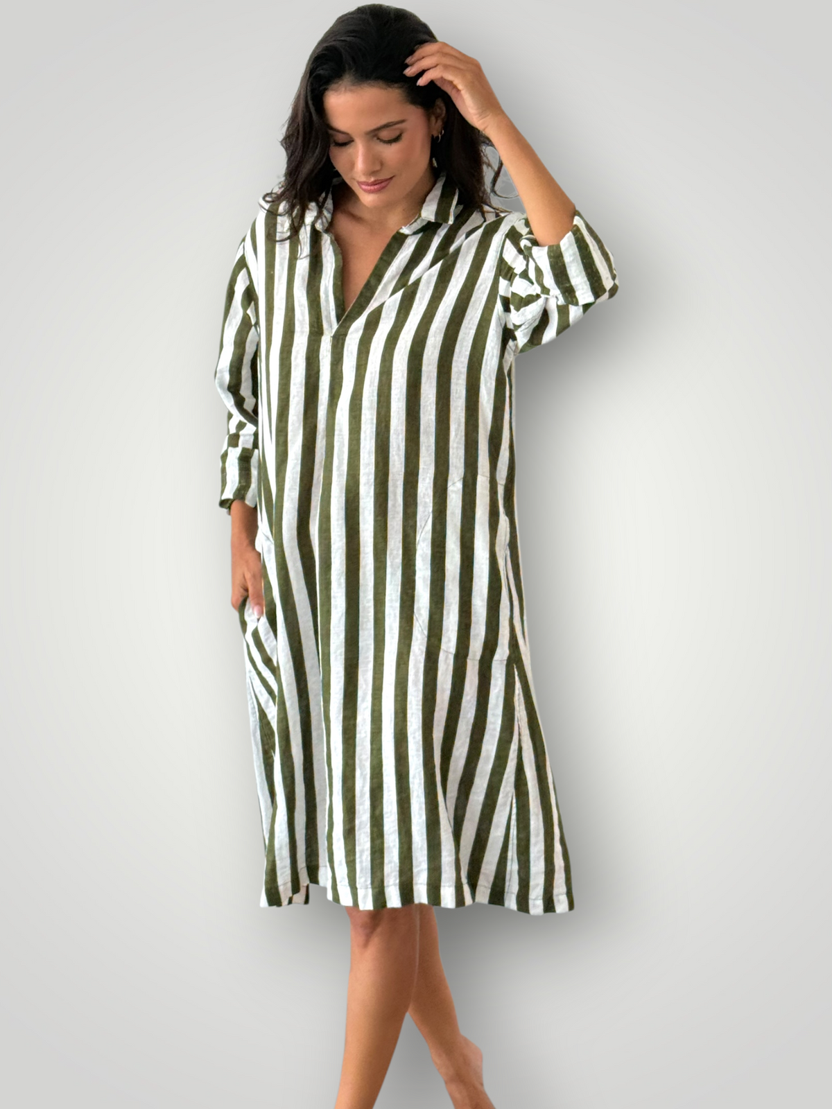bianca dress -army stripe linen Apparel