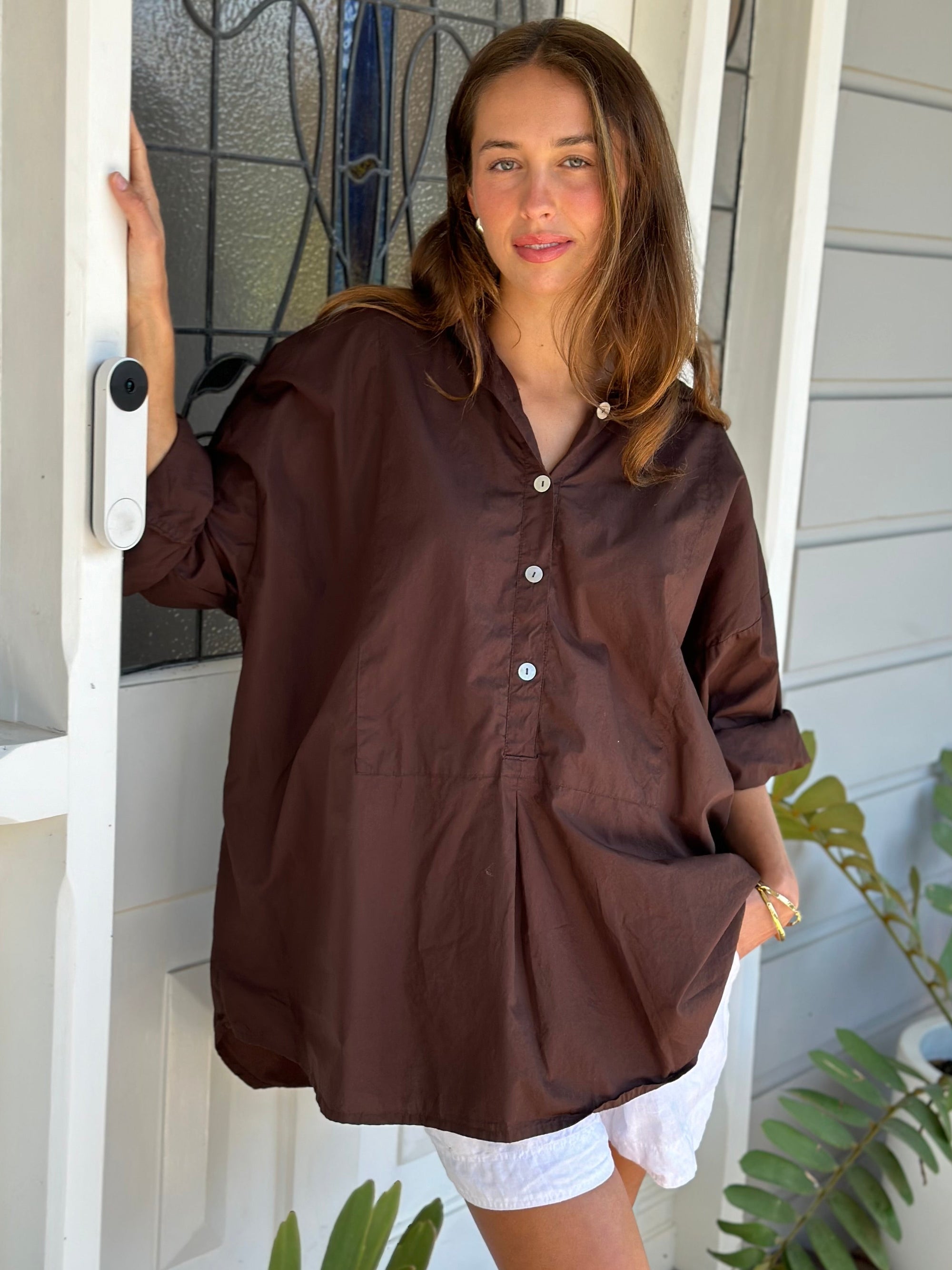 megan shirt - chocolate cotton Apparel  