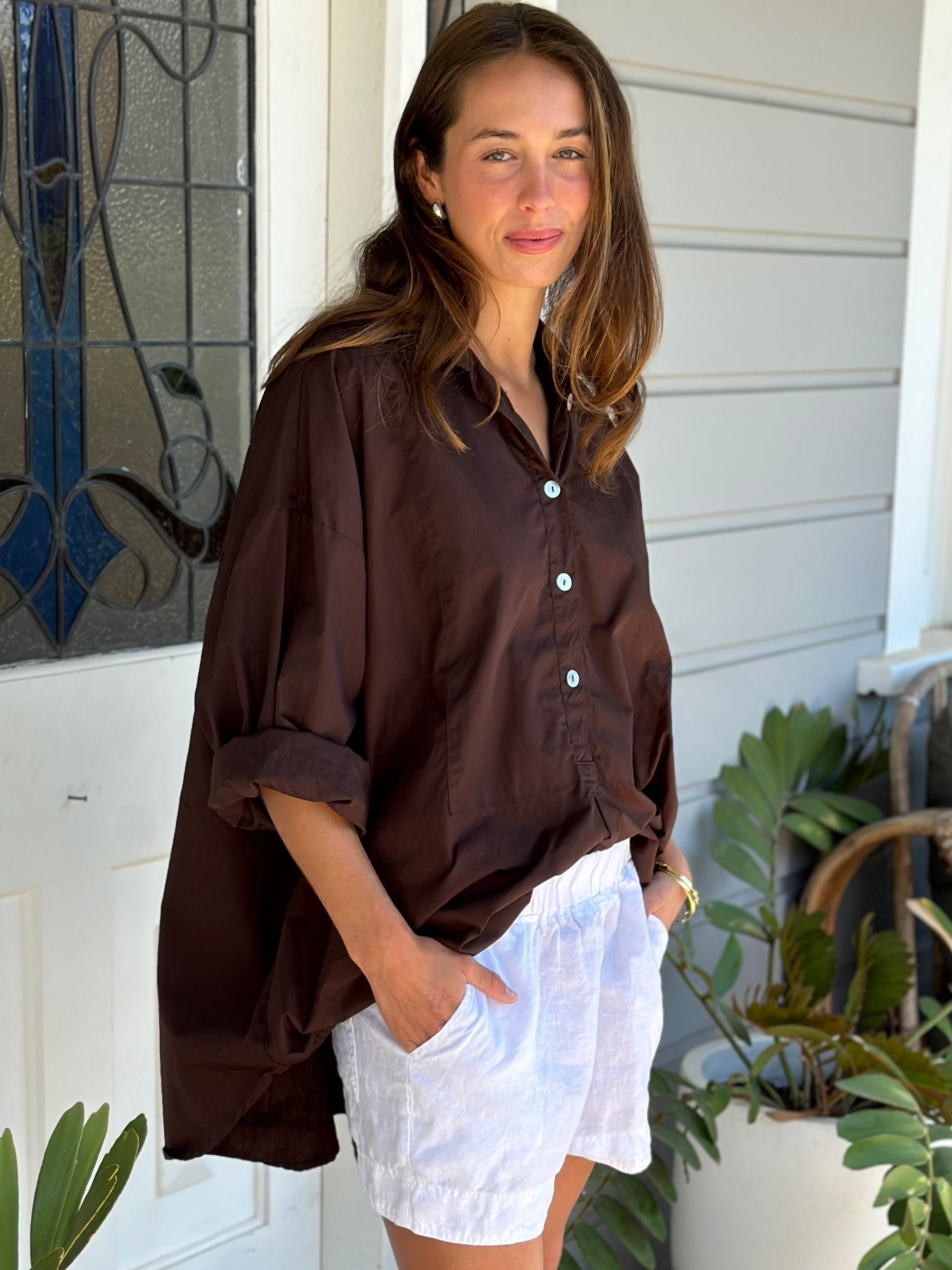 megan shirt - chocolate cotton Apparel  