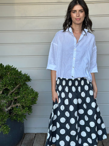 lola skirt - big charcoal spot linen Apparel
