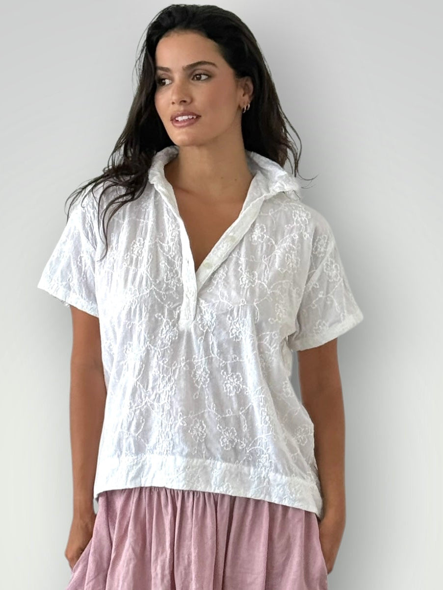 celia top -white cotton embroidery Apparel