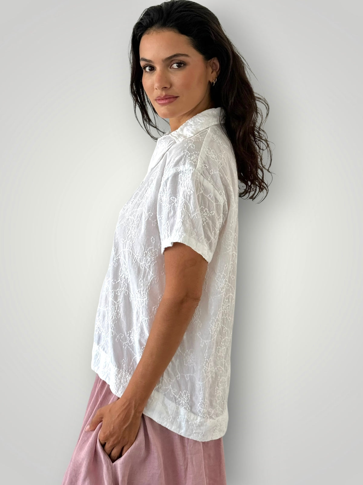 celia top -white cotton embroidery Apparel