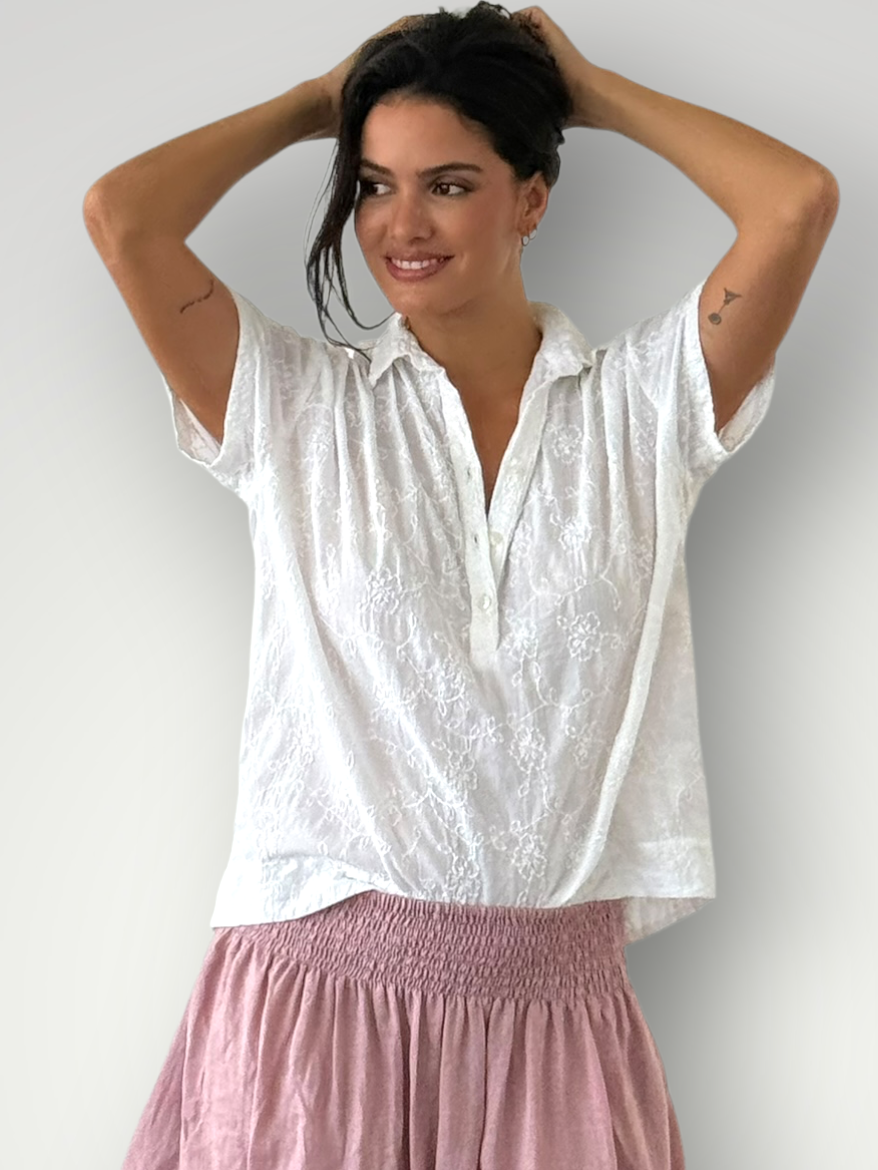 celia top -white cotton embroidery Apparel