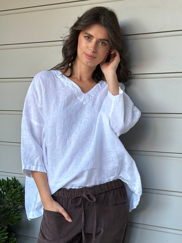 lydia top - white linen Apparel
