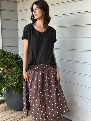lola skirt - chocolate spot linen Apparel