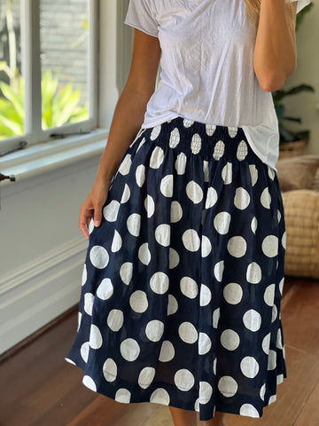 lola skirt - big navy spot linen Apparel