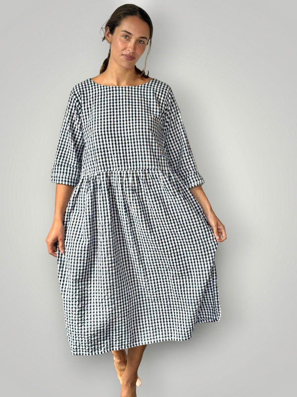 april dress - ink gingham cotton Apparel