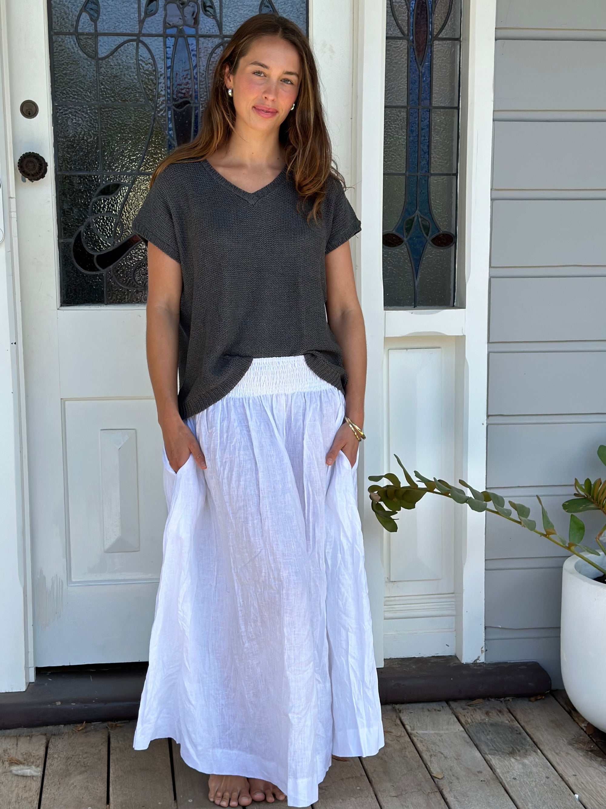 lulu skirt -white linen Apparel