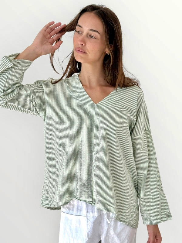 paige top - olive stripe cotton Apparel
