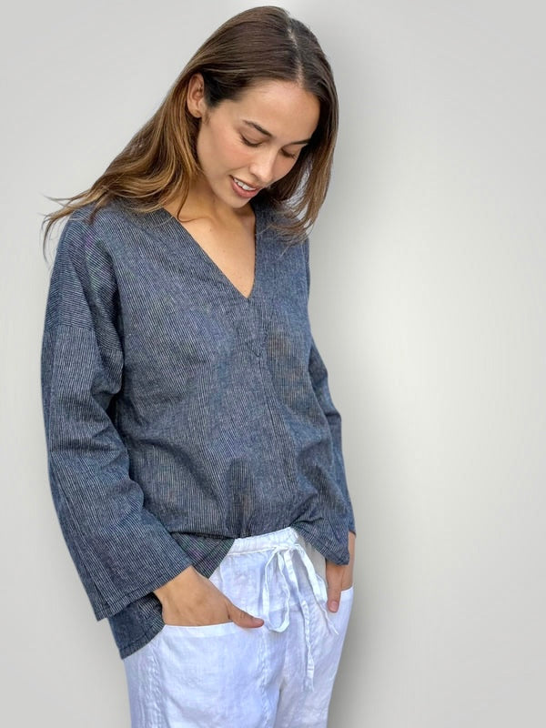 paige top - fine navy stripe hemp Apparel