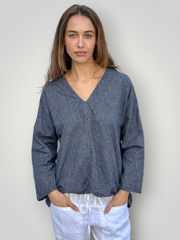 paige top - fine navy stripe hemp Apparel