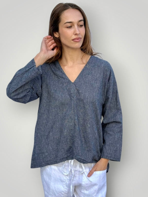 paige top - fine navy stripe hemp Apparel