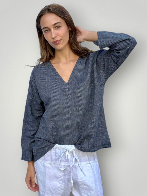 paige top - fine navy stripe hemp Apparel