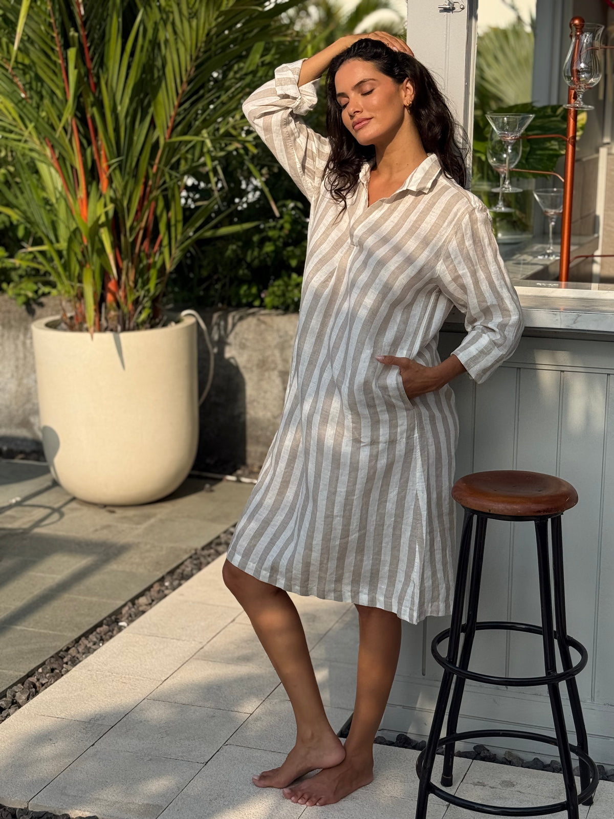 bianca dress -natural stripe linen Apparel