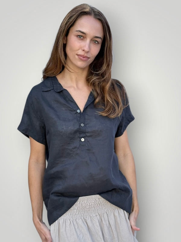 celia top - charcoal linen Apparel