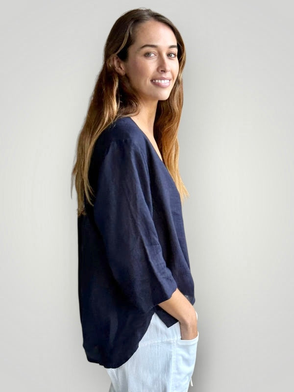 raine shirt - navy linen Apparel