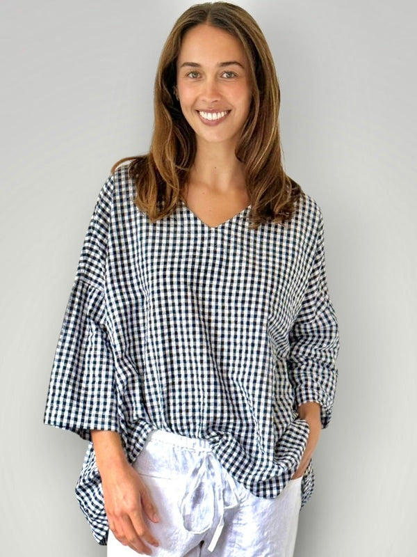 lydia top - ink gingham cotton Apparel