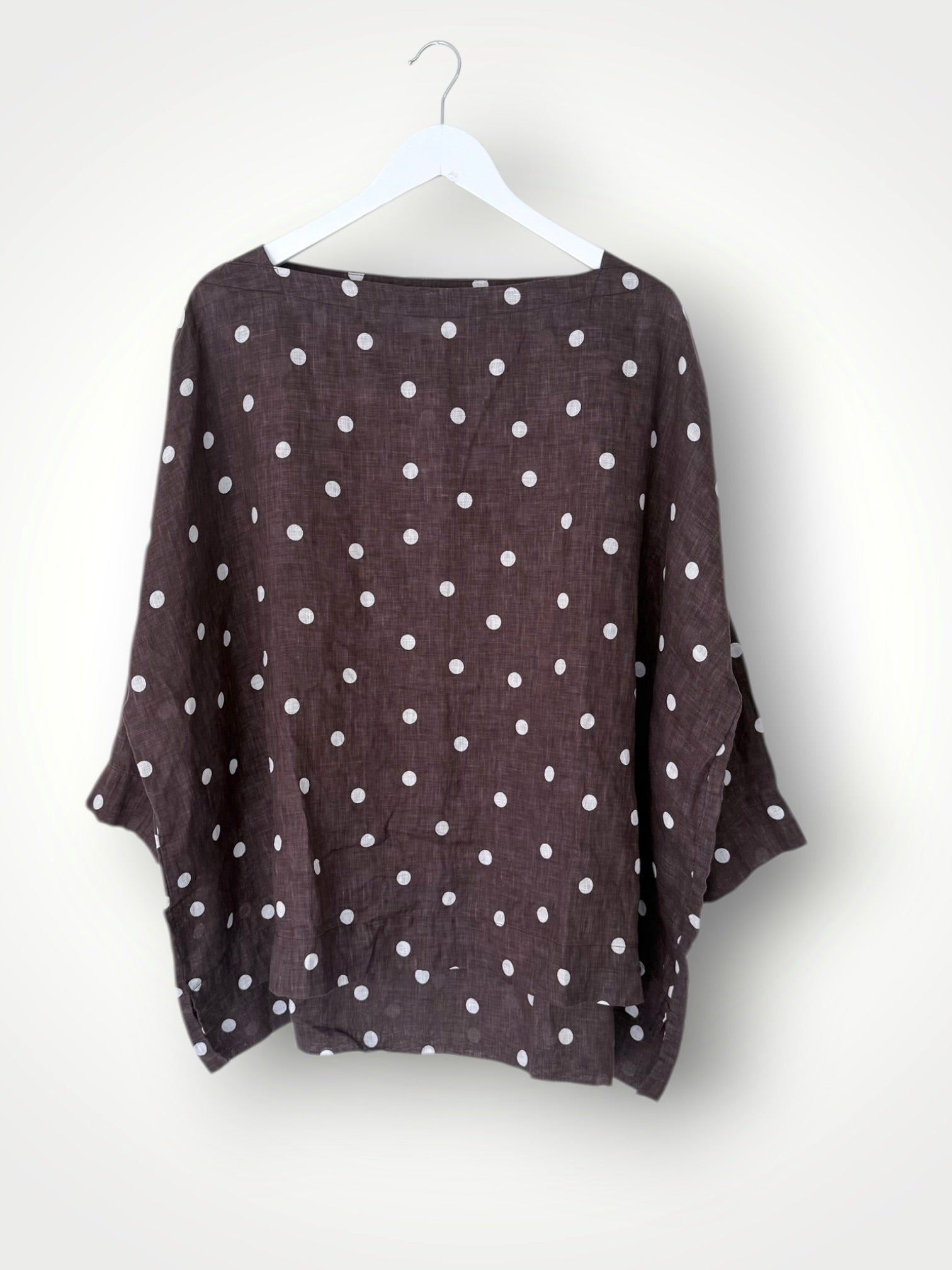 avril top - chocolate spot linen Apparel