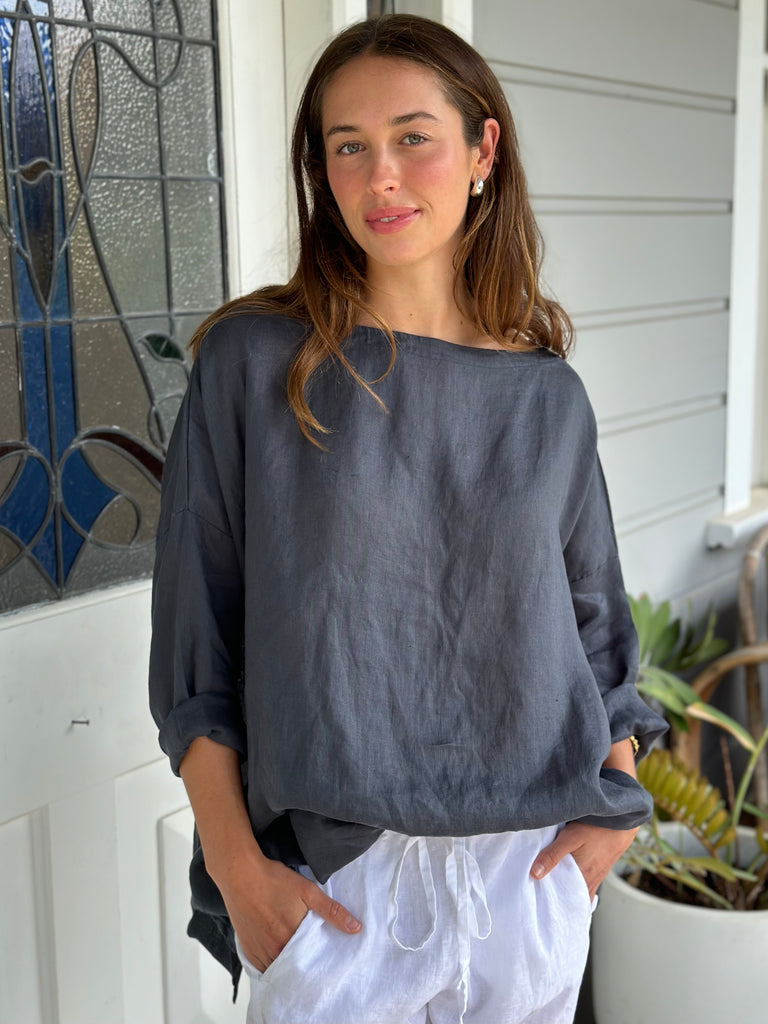 avril top-charcoal linen Apparel  