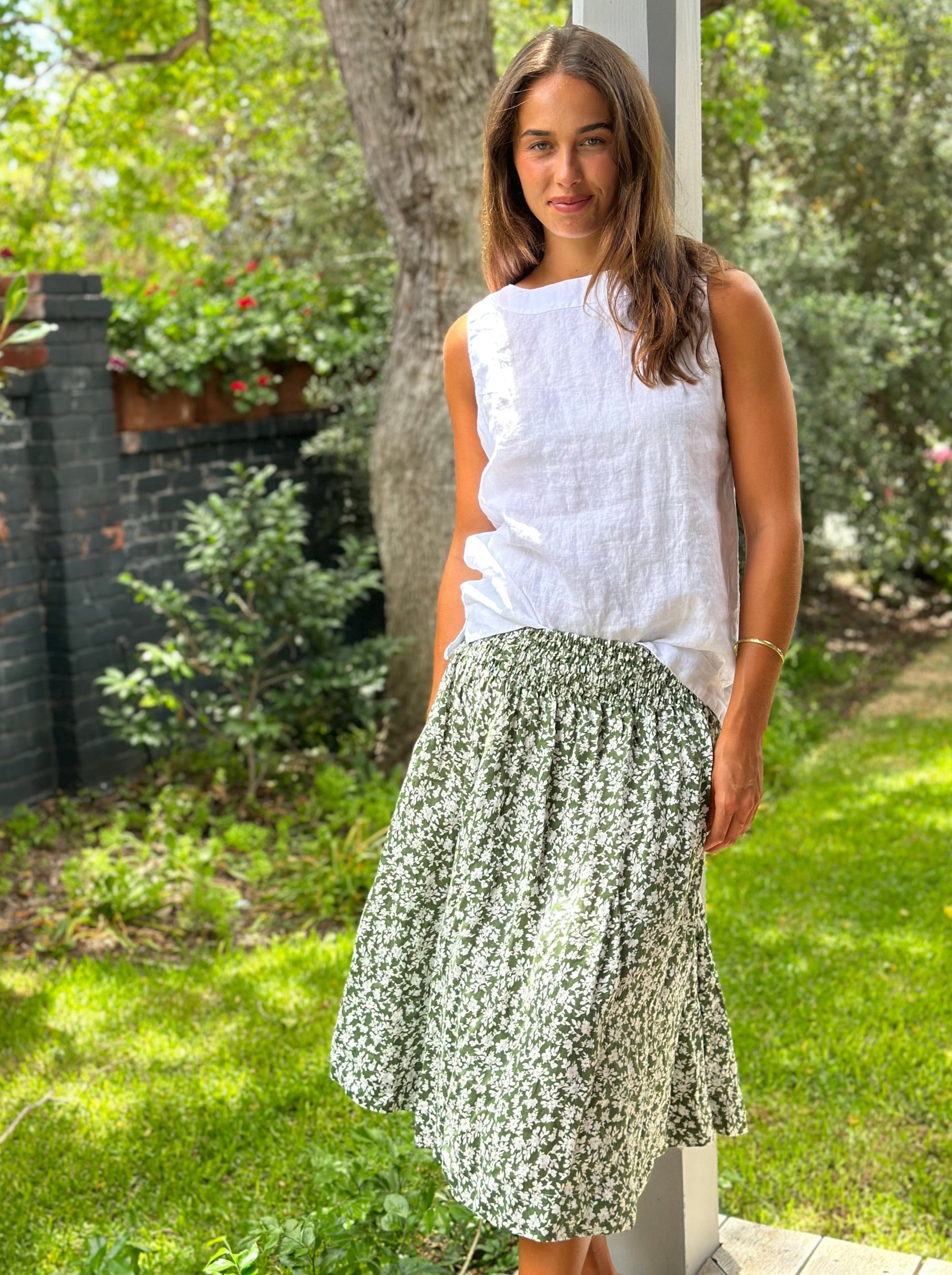 lola skirt - moss floral linen Apparel  