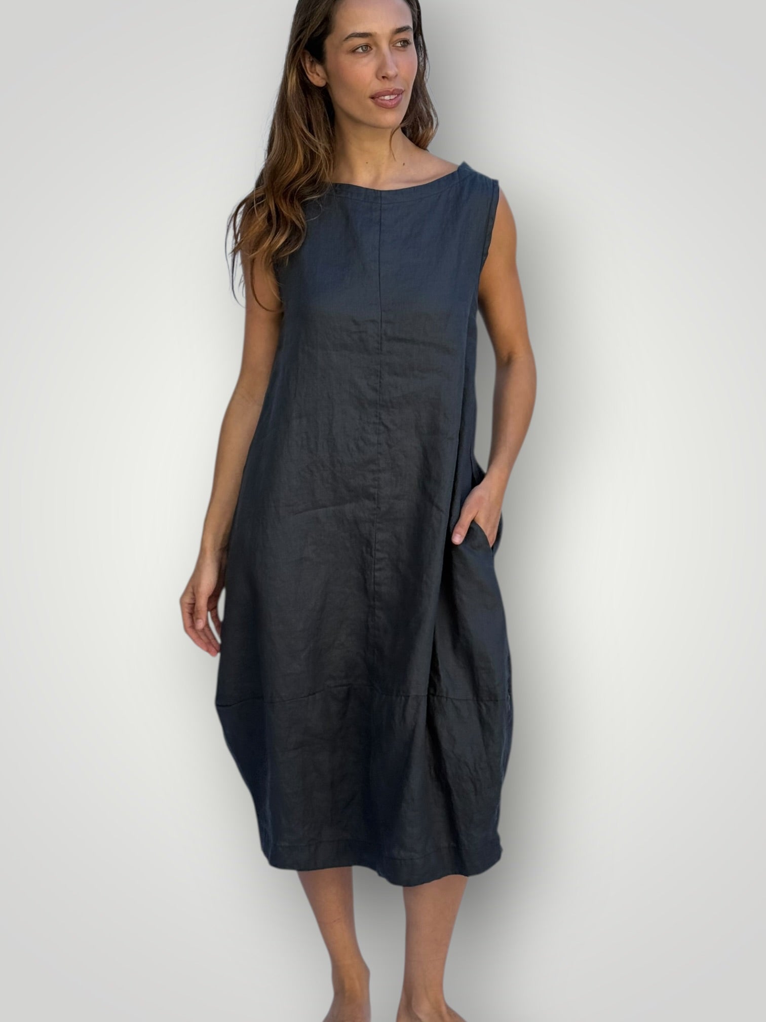 adele dress-charcoal linen Apparel