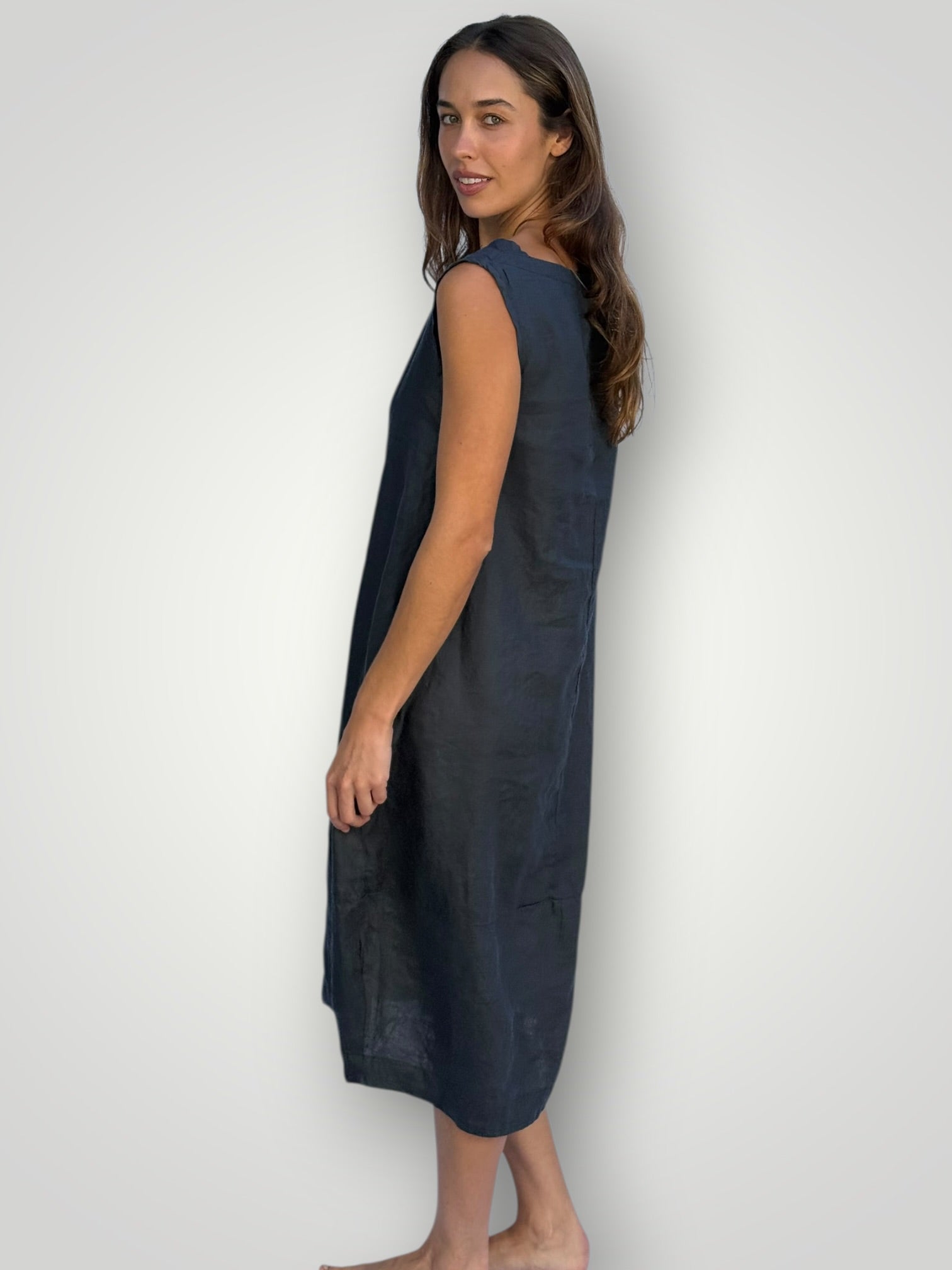 adele dress-charcoal linen Apparel