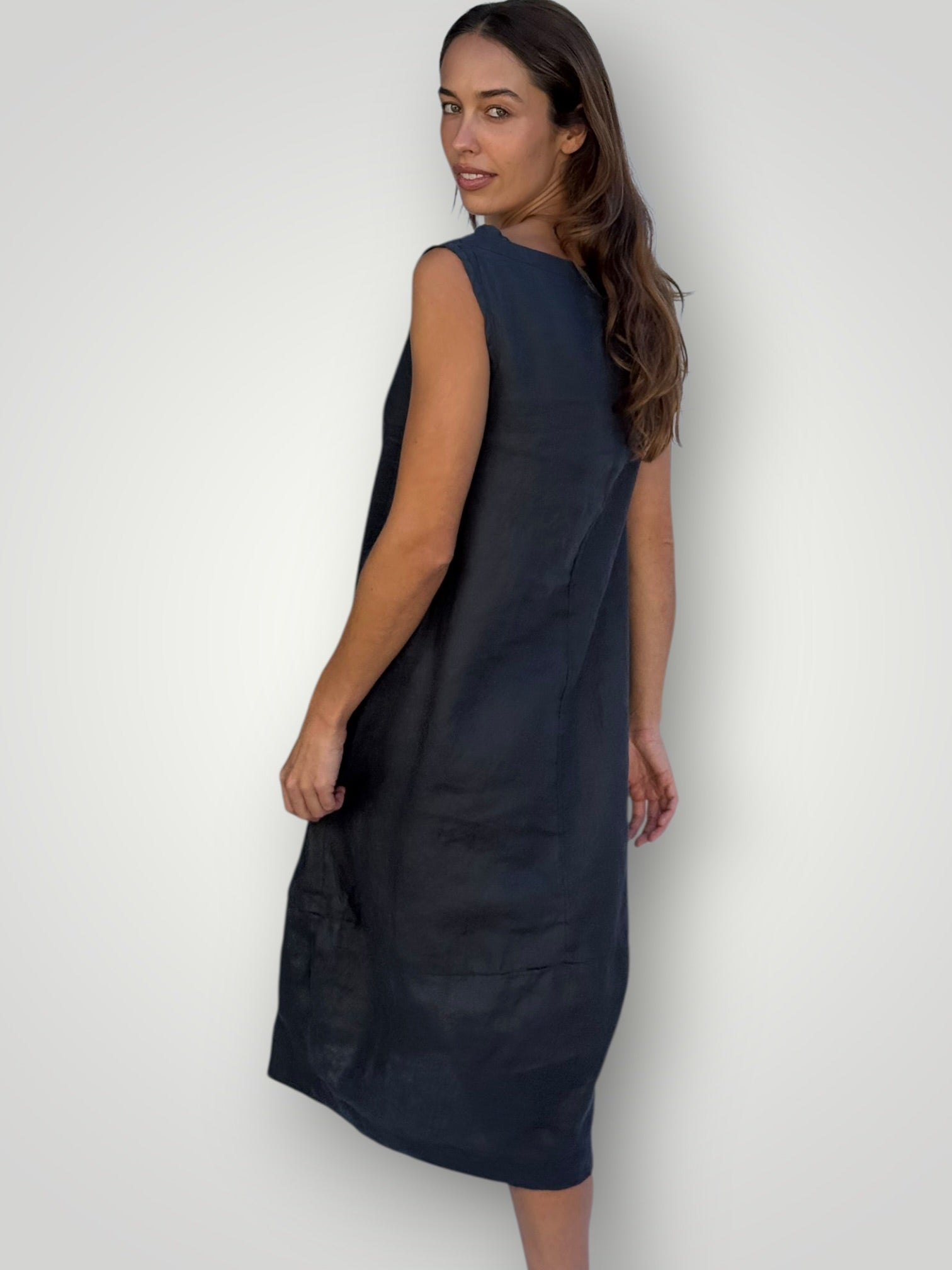 adele dress-charcoal linen Apparel