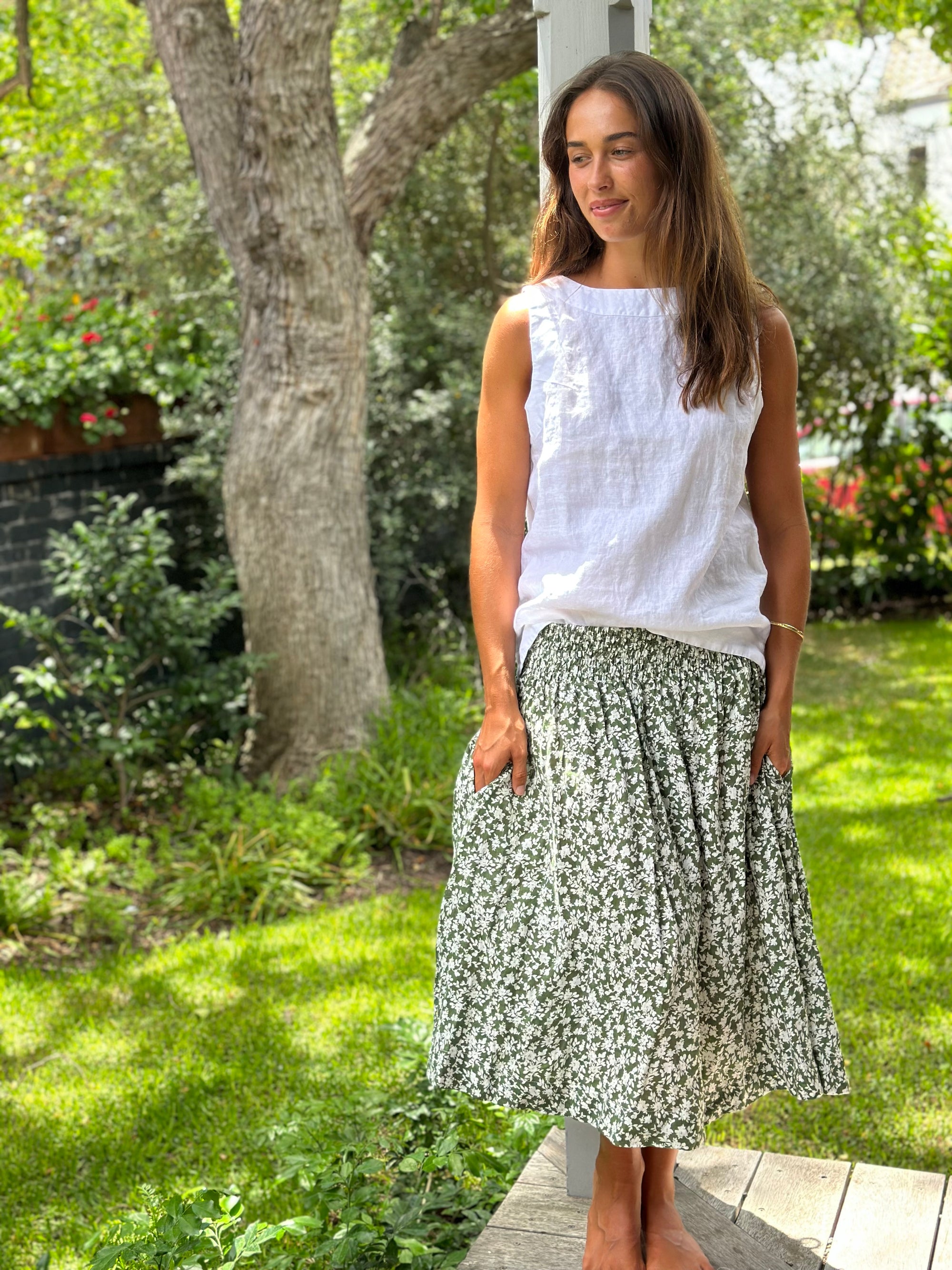 lola skirt - moss floral linen Apparel  