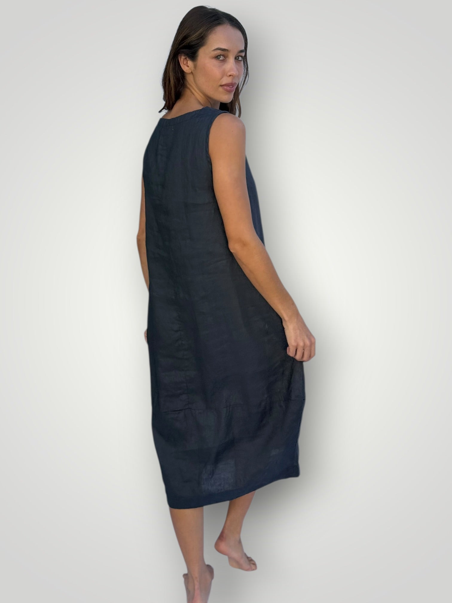 adele dress-charcoal linen Apparel