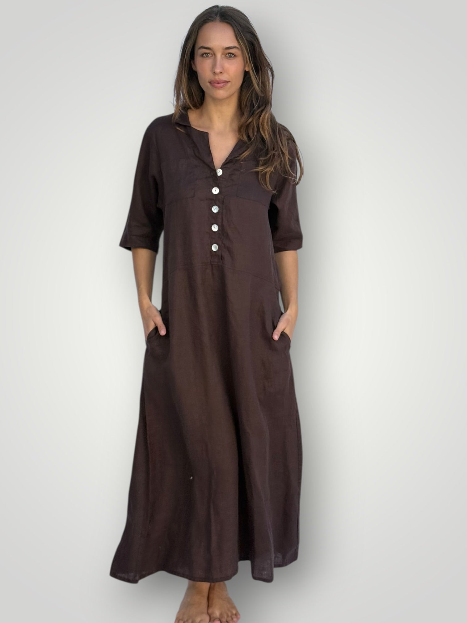 bridget dress - chocolate linen Apparel