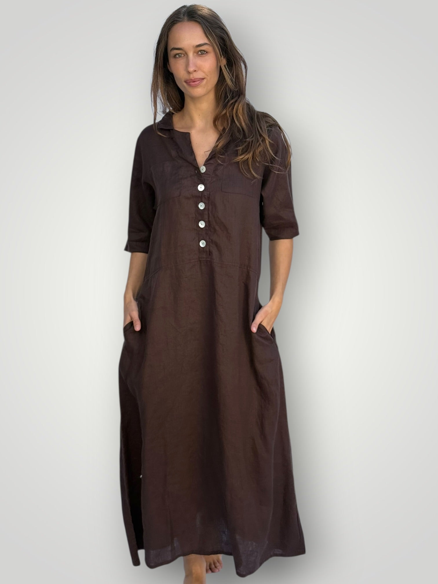 bridget dress - chocolate linen Apparel