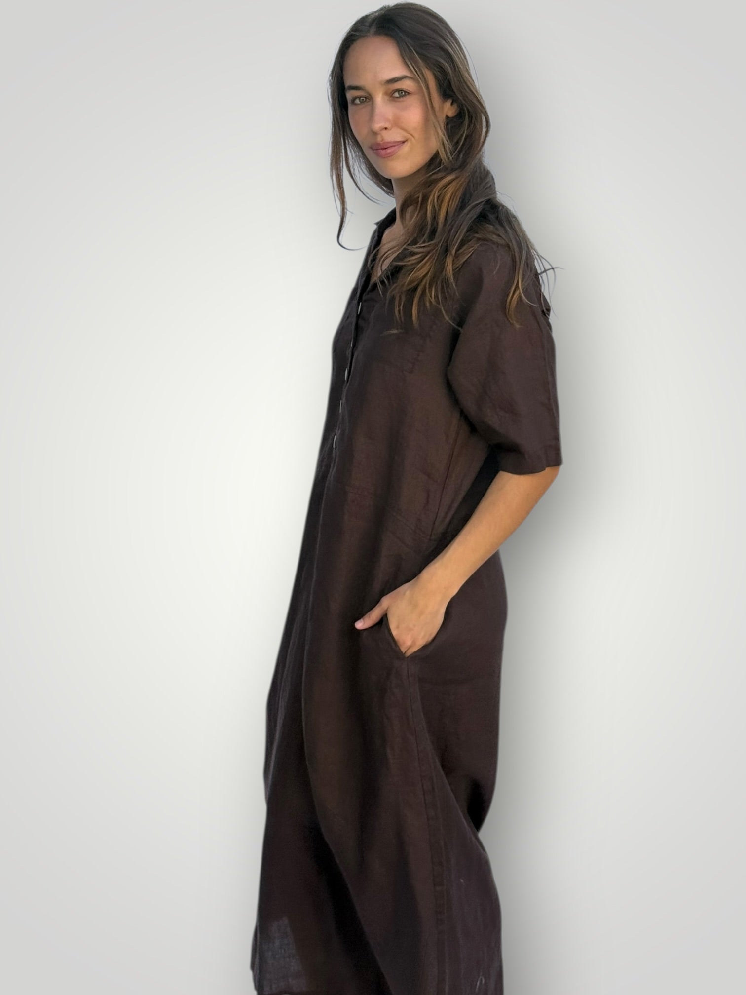 bridget dress - chocolate linen Apparel