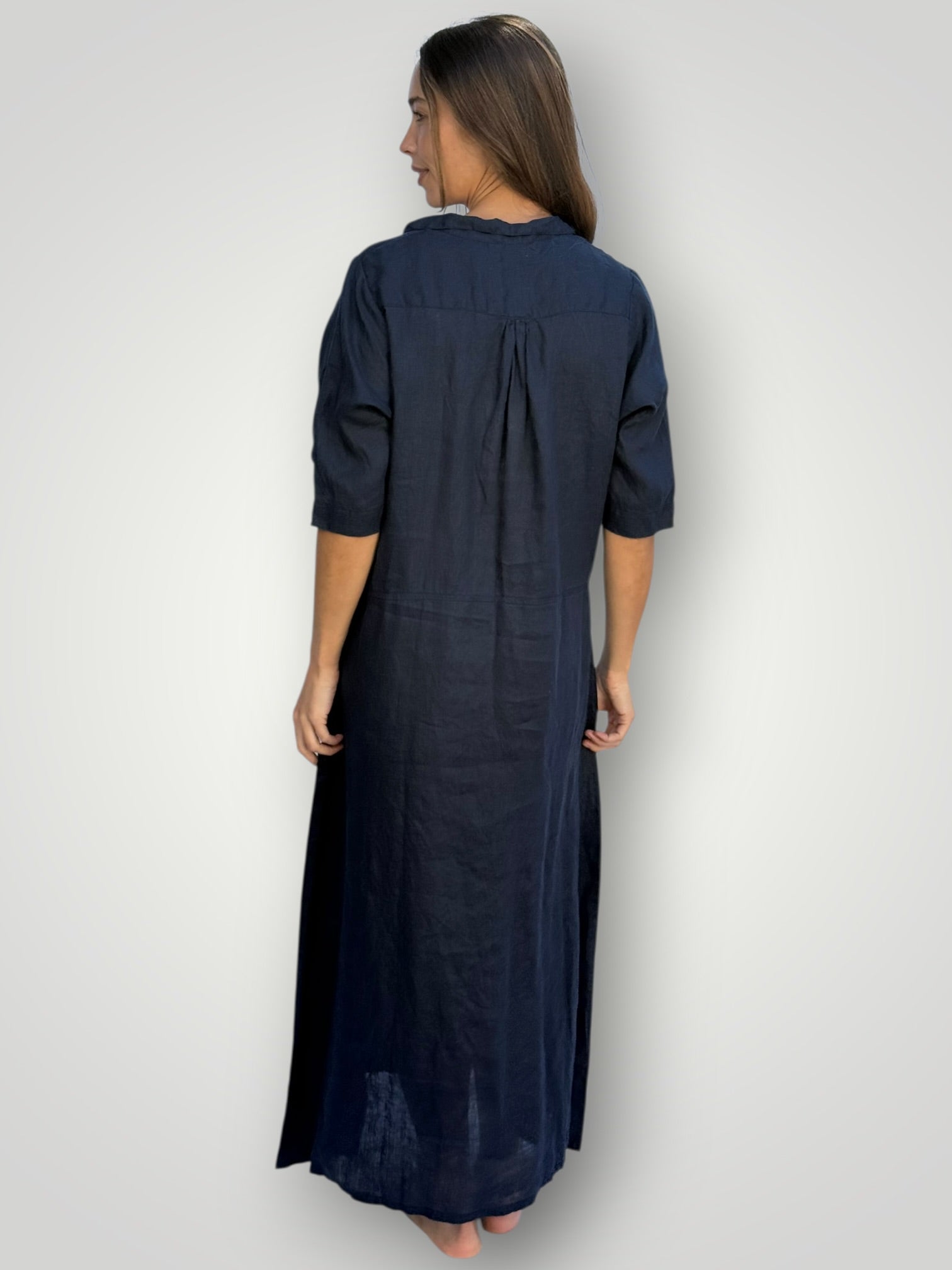 bridget dress -navy linen Apparel