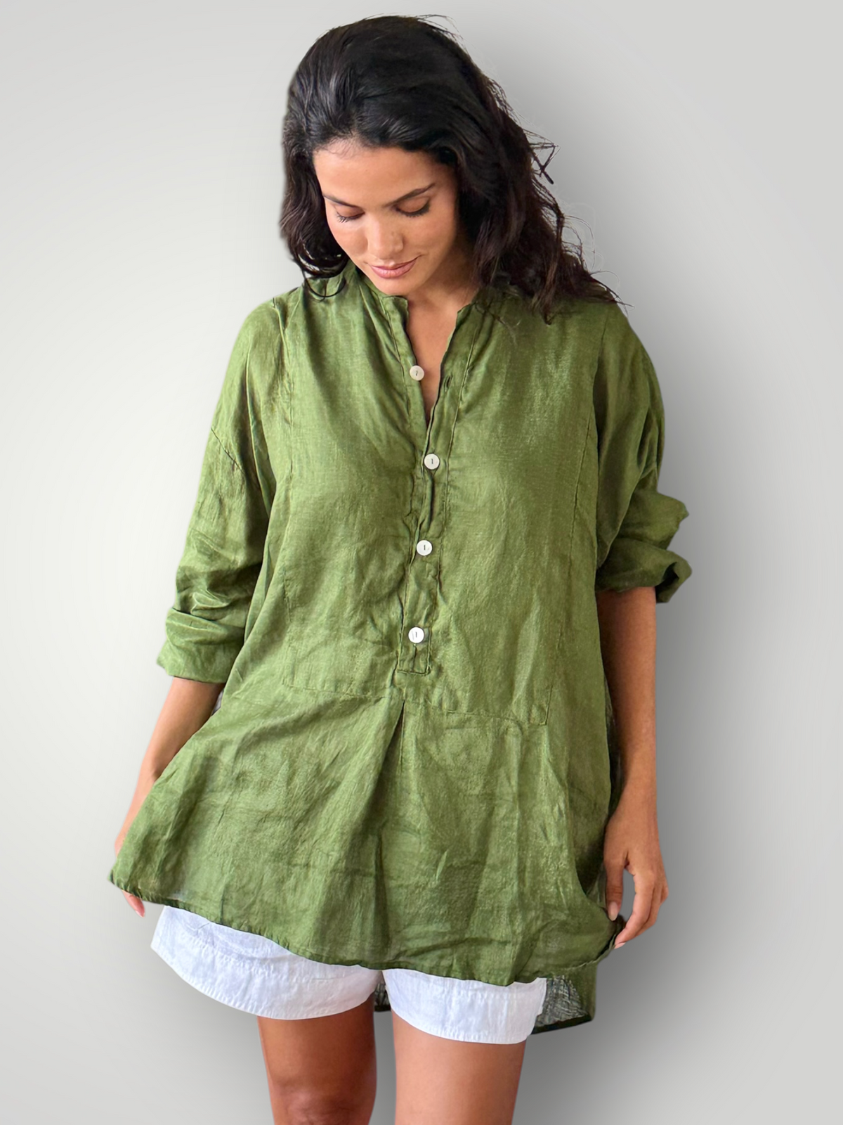 megan shirt - moss linen Apparel