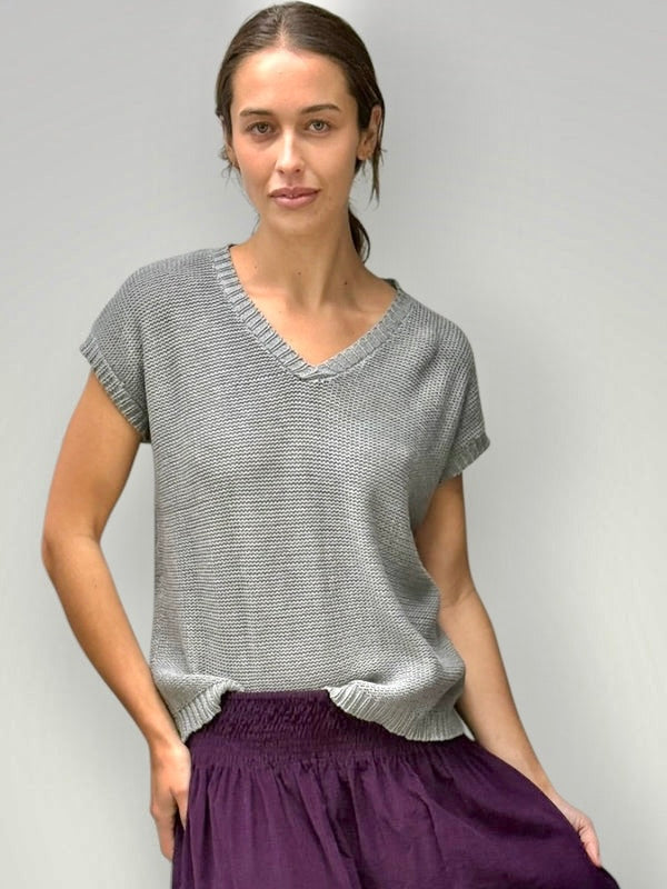 lara knit top - grey cotton Apparel