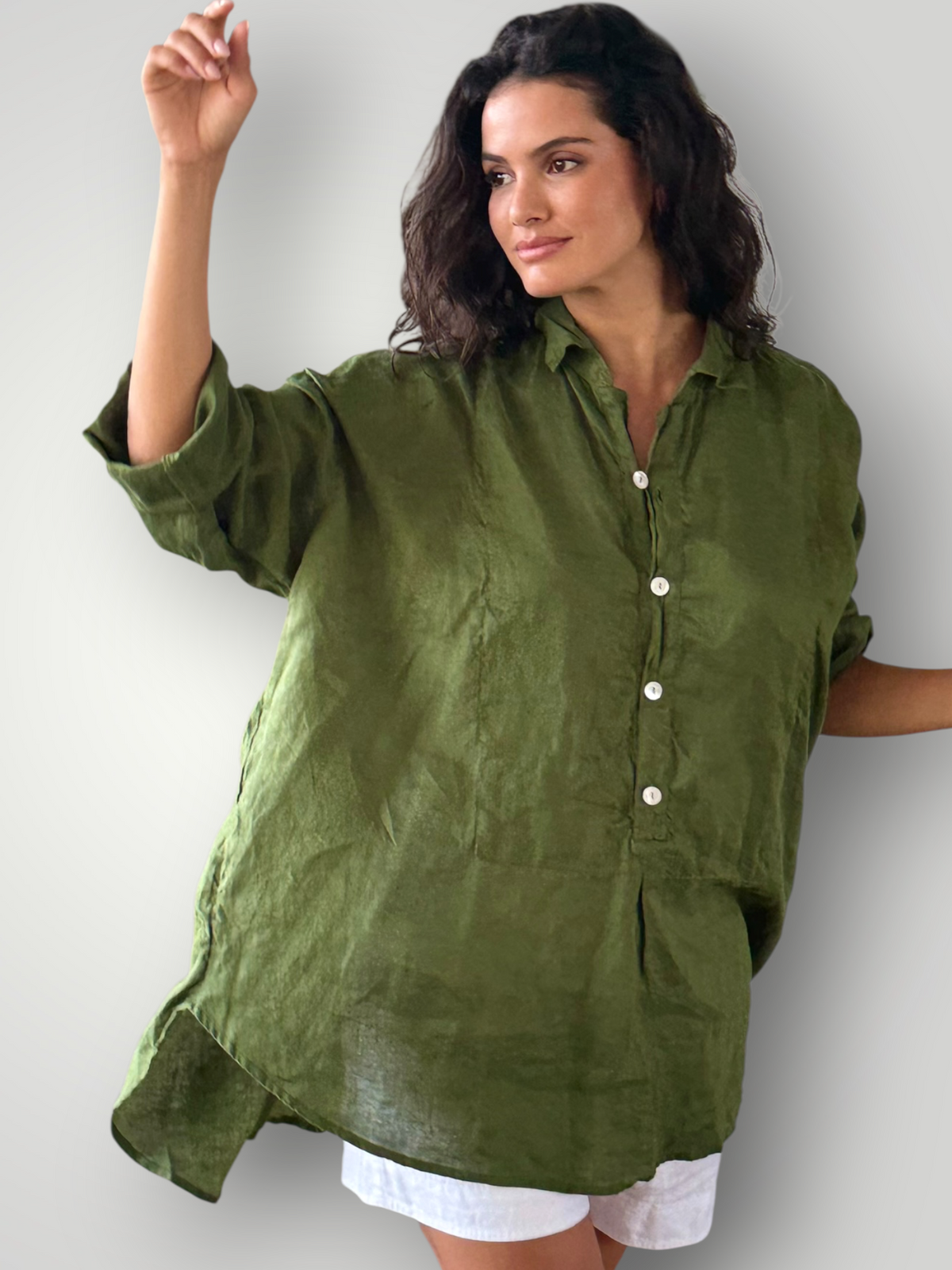 megan shirt - moss linen Apparel